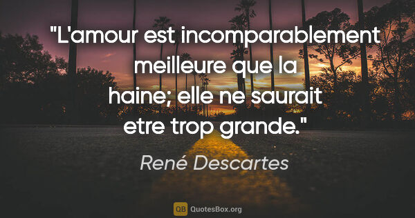 René Descartes citation: "L'amour est incomparablement meilleure que la haine; elle ne..."