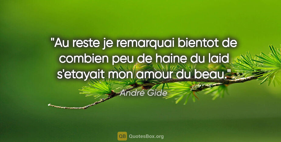 André Gide citation: "Au reste je remarquai bientot de combien peu de haine du laid..."