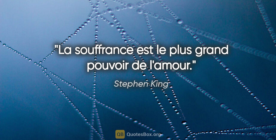 Stephen King citation: "La souffrance est le plus grand pouvoir de l'amour."