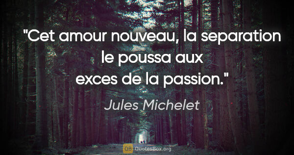 Jules Michelet citation: "Cet amour nouveau, la separation le poussa aux exces de la..."