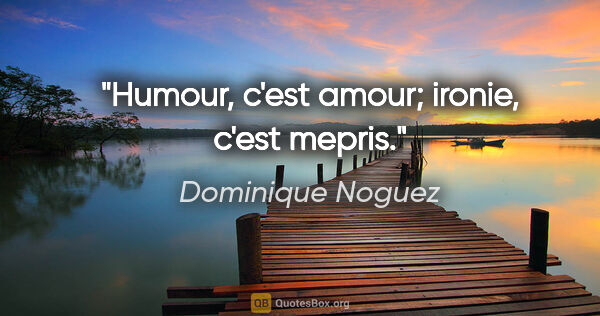Dominique Noguez citation: "Humour, c'est amour; ironie, c'est mepris."