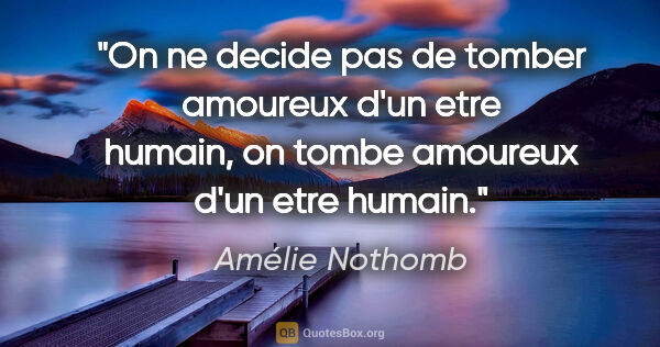 Amélie Nothomb citation: "On ne decide pas de tomber amoureux d'un etre humain, on tombe..."