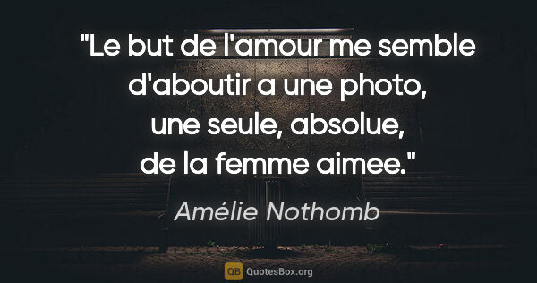 Amélie Nothomb citation: "Le but de l'amour me semble d'aboutir a une photo, une seule,..."
