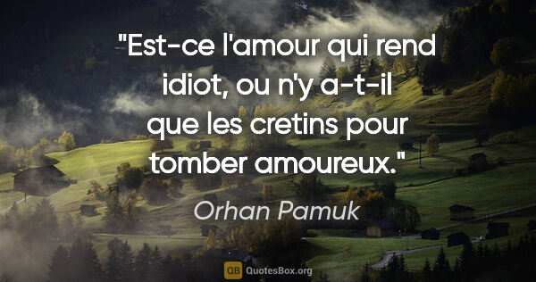 Orhan Pamuk citation: "Est-ce l'amour qui rend idiot, ou n'y a-t-il que les cretins..."