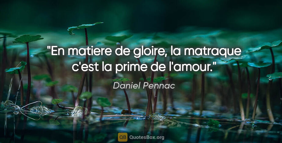 Daniel Pennac citation: "En matiere de gloire, la matraque c'est la prime de l'amour."