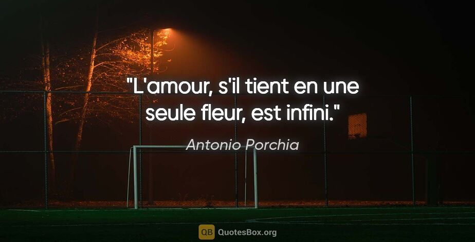 Antonio Porchia citation: "L'amour, s'il tient en une seule fleur, est infini."