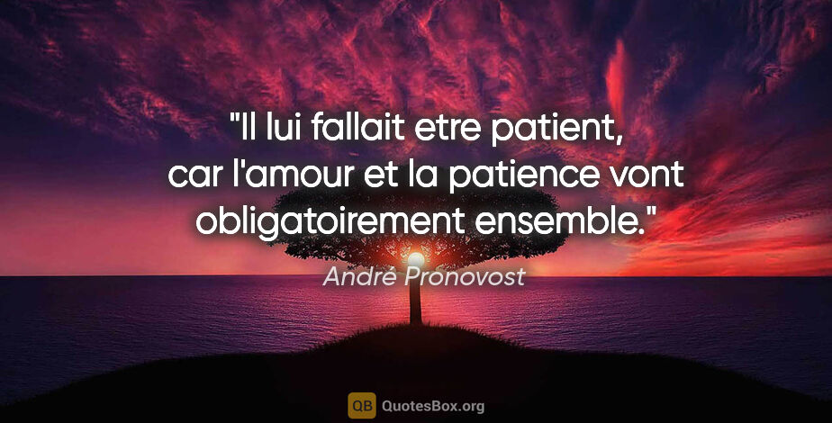 André Pronovost citation: "Il lui fallait etre patient, car l'amour et la patience vont..."