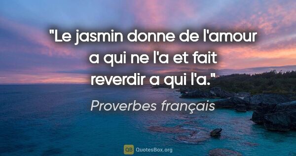 Proverbes français citation: "Le jasmin donne de l'amour a qui ne l'a et fait reverdir a qui..."