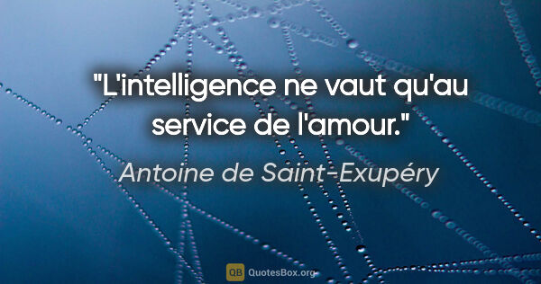 Antoine de Saint-Exupéry citation: "L'intelligence ne vaut qu'au service de l'amour."