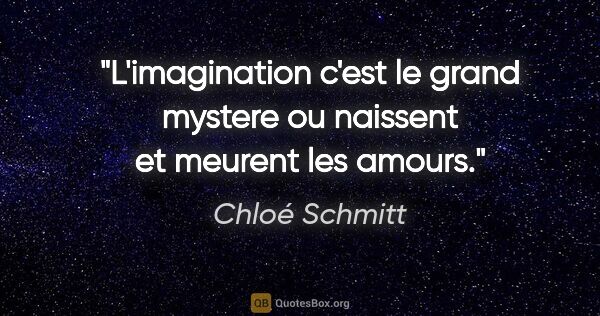 Chloé Schmitt citation: "L'imagination c'est le grand mystere ou naissent et meurent..."
