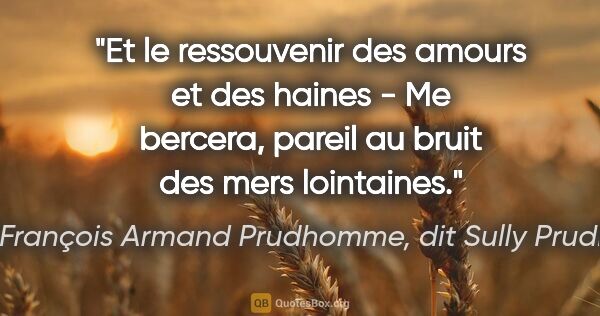René François Armand Prudhomme, dit Sully Prudhomme citation: "Et le ressouvenir des amours et des haines - Me bercera,..."