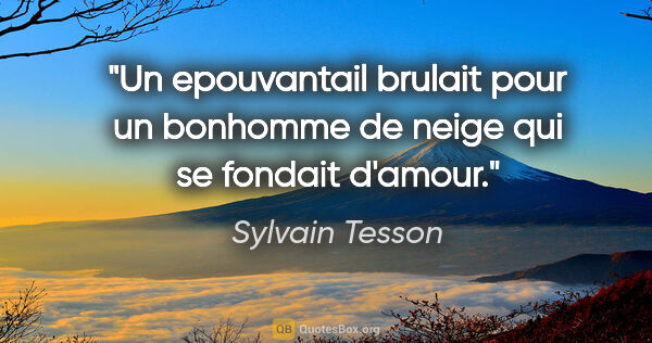 Sylvain Tesson citation: "Un epouvantail brulait pour un bonhomme de neige qui se..."