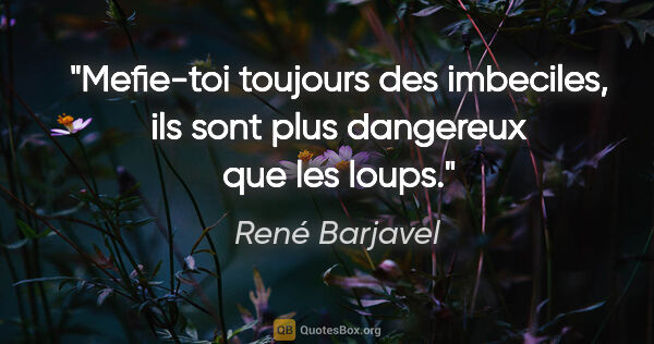 René Barjavel citation: "Mefie-toi toujours des imbeciles, ils sont plus dangereux que..."