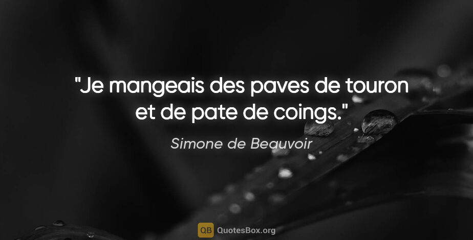 Simone de Beauvoir citation: "Je mangeais des paves de touron et de pate de coings."