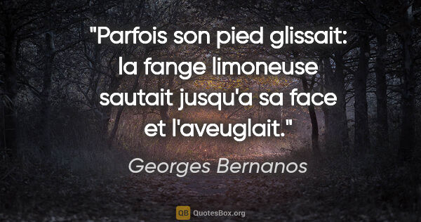 Georges Bernanos citation: "Parfois son pied glissait: la fange limoneuse sautait jusqu'a..."