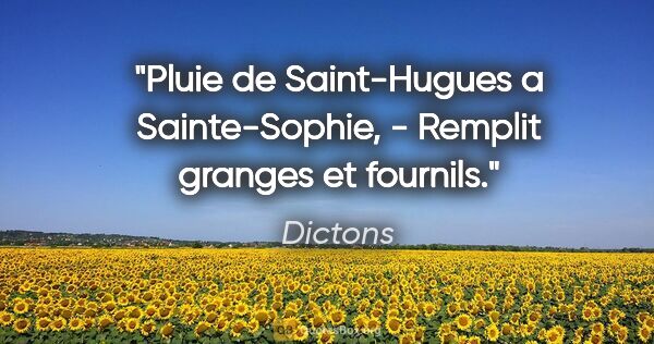 Dictons citation: "Pluie de Saint-Hugues a Sainte-Sophie, - Remplit granges et..."