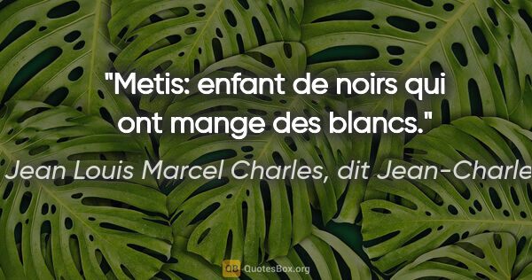 Jean Louis Marcel Charles, dit Jean-Charles citation: "Metis: enfant de noirs qui ont mange des blancs."