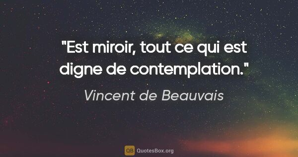 Vincent de Beauvais citation: "Est miroir, tout ce qui est digne de contemplation."
