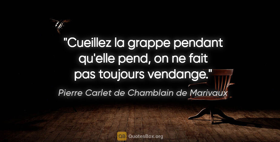 Pierre Carlet de Chamblain de Marivaux citation: "Cueillez la grappe pendant qu'elle pend, on ne fait pas..."