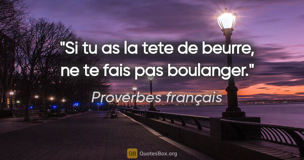 Proverbes français citation: "Si tu as la tete de beurre, ne te fais pas boulanger."