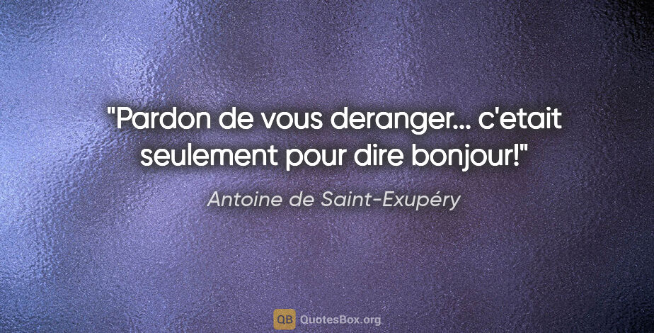 Antoine de Saint-Exupéry citation: "Pardon de vous deranger... c'etait seulement pour dire bonjour!"