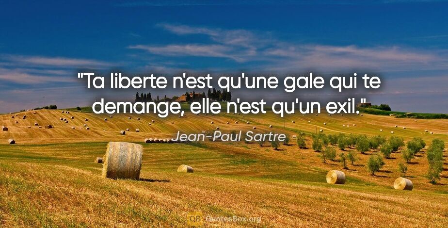 Jean-Paul Sartre citation: "Ta liberte n'est qu'une gale qui te demange, elle n'est qu'un..."