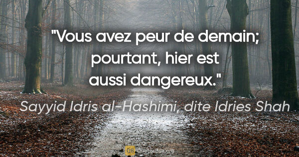 Sayyid Idris al-Hashimi, dite Idries Shah citation: "Vous avez peur de demain; pourtant, hier est aussi dangereux."