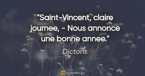 Dictons citation: "Saint-Vincent, claire journee, - Nous annonce une bonne annee."