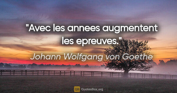 Johann Wolfgang von Goethe citation: "Avec les annees augmentent les epreuves."