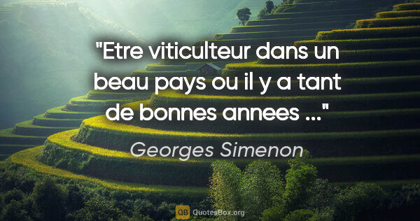 Georges Simenon citation: "Etre viticulteur dans un beau pays ou il y a tant de bonnes..."