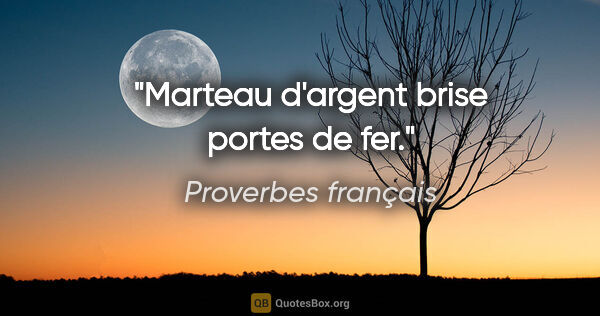 Proverbes français citation: "Marteau d'argent brise portes de fer."