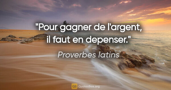 Proverbes latins citation: "Pour gagner de l'argent, il faut en depenser."