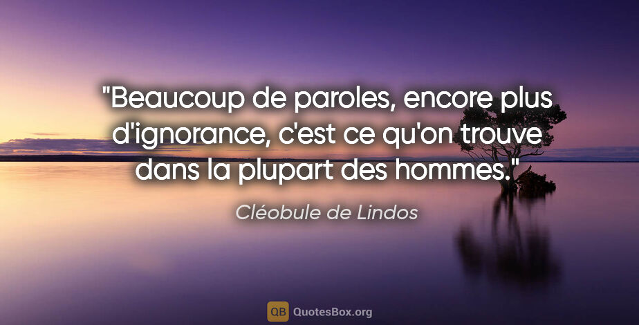 Cléobule de Lindos citation: "Beaucoup de paroles, encore plus d'ignorance, c'est ce qu'on..."