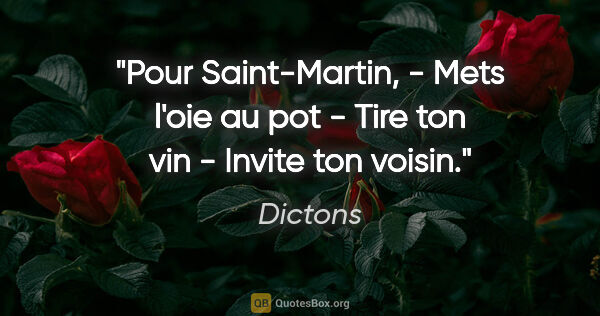 Dictons citation: "Pour Saint-Martin, - Mets l'oie au pot - Tire ton vin - Invite..."