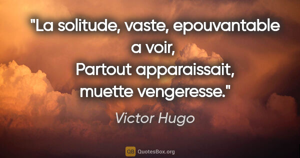 Victor Hugo citation: "La solitude, vaste, epouvantable a voir,  Partout..."