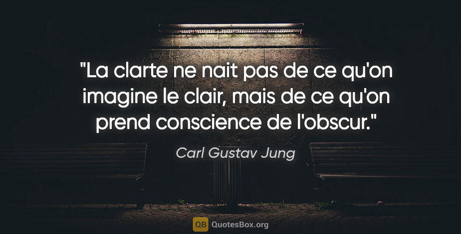 Carl Gustav Jung citation: "La clarte ne nait pas de ce qu'on imagine le clair, mais de ce..."