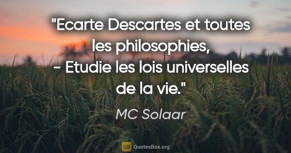 MC Solaar citation: "Ecarte Descartes et toutes les philosophies, - Etudie les lois..."