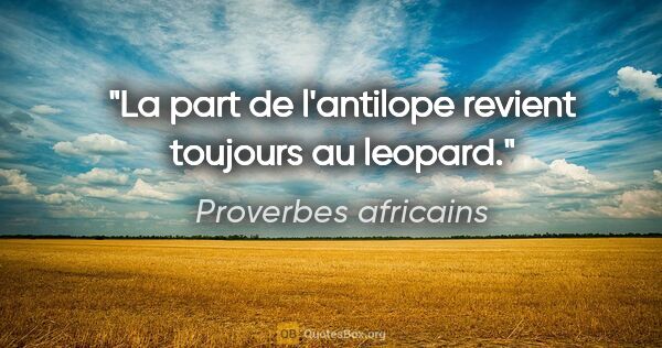 Proverbes africains citation: "La part de l'antilope revient toujours au leopard."