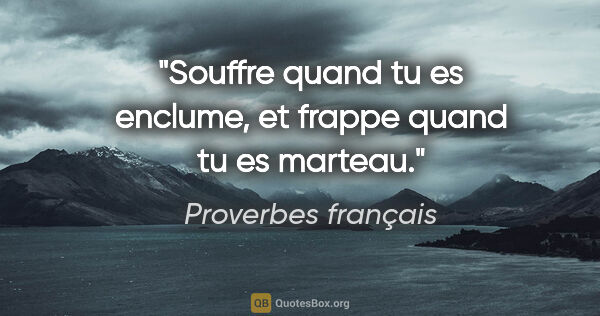 Proverbes français citation: "Souffre quand tu es enclume, et frappe quand tu es marteau."