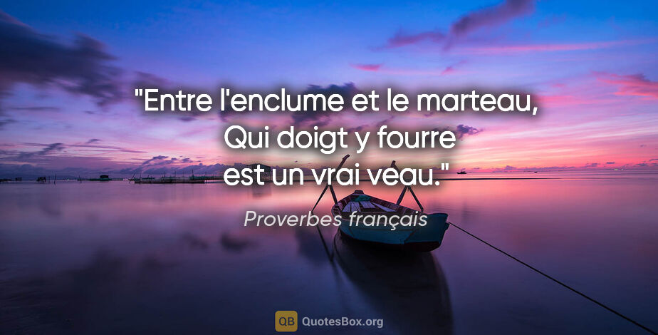 Proverbes français citation: "Entre l'enclume et le marteau,  Qui doigt y fourre est un vrai..."