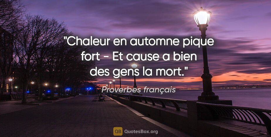 Proverbes français citation: "Chaleur en automne pique fort - Et cause a bien des gens la mort."