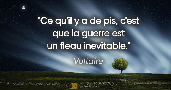 Voltaire citation: "Ce qu'il y a de pis, c'est que la guerre est un fleau inevitable."