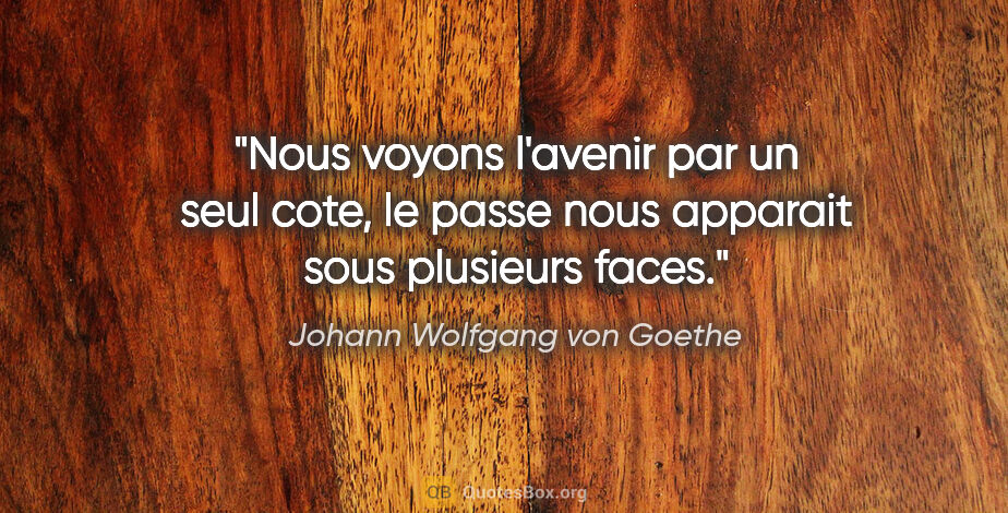 Johann Wolfgang von Goethe citation: "Nous voyons l'avenir par un seul cote, le passe nous apparait..."