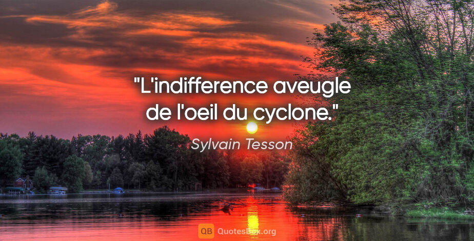 Sylvain Tesson citation: "L'indifference aveugle de l'oeil du cyclone."