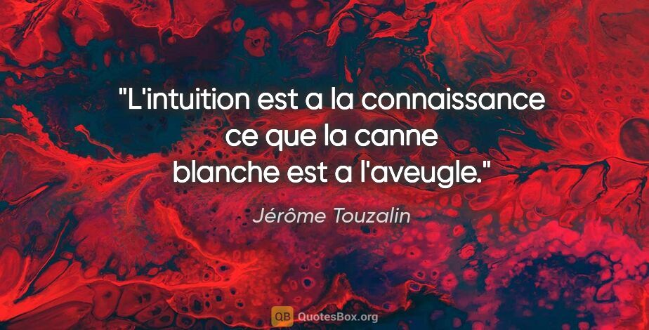 Jérôme Touzalin citation: "L'intuition est a la connaissance ce que la canne blanche est..."