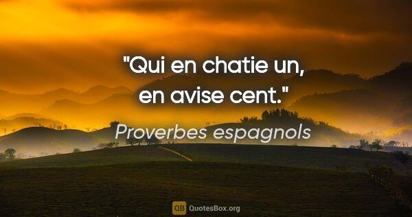 Proverbes espagnols citation: "Qui en chatie un, en avise cent."