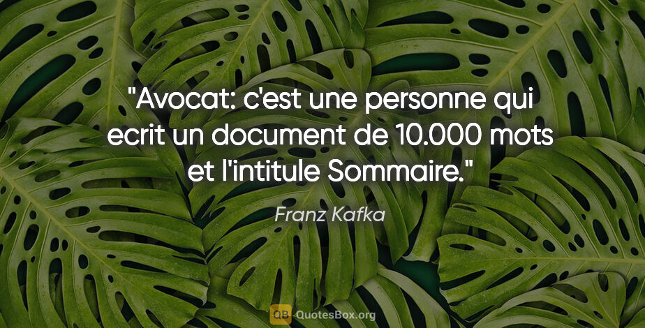Franz Kafka citation: "Avocat: c'est une personne qui ecrit un document de 10.000..."