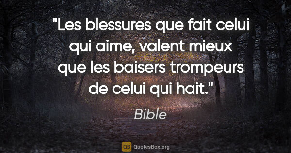 Bible citation: "Les blessures que fait celui qui aime, valent mieux que les..."