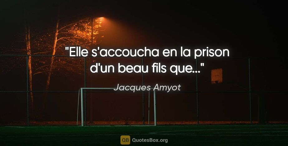 Jacques Amyot citation: "Elle s'accoucha en la prison d'un beau fils que..."
