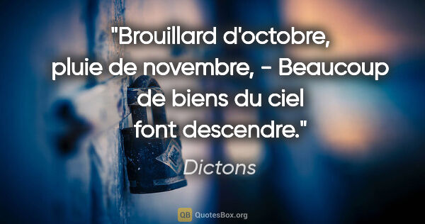 Dictons citation: "Brouillard d'octobre, pluie de novembre, - Beaucoup de biens..."